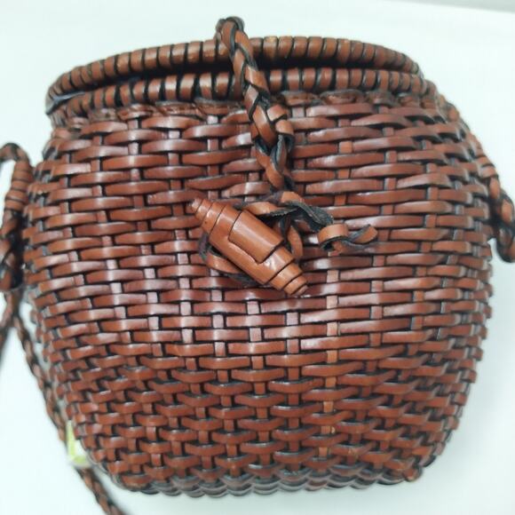 Ann Taylor Brown Woven Leather Saddle Crossbody Bag - Picture 10 of 16